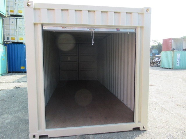 20’ shipping container with roll up door installed on the front end (exterior - door open)